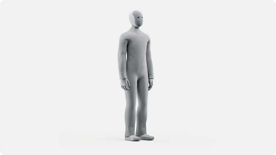 NEO standing: under the knitted suit, motors in the body pull tendon cables to move light limbs, like muscles