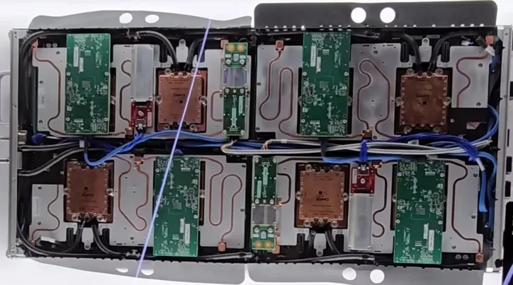 An HPE Cray blade from El Capitan: under each copper cold plate sits an MI300A, CPU and GPU chiplets sharing one package and memory