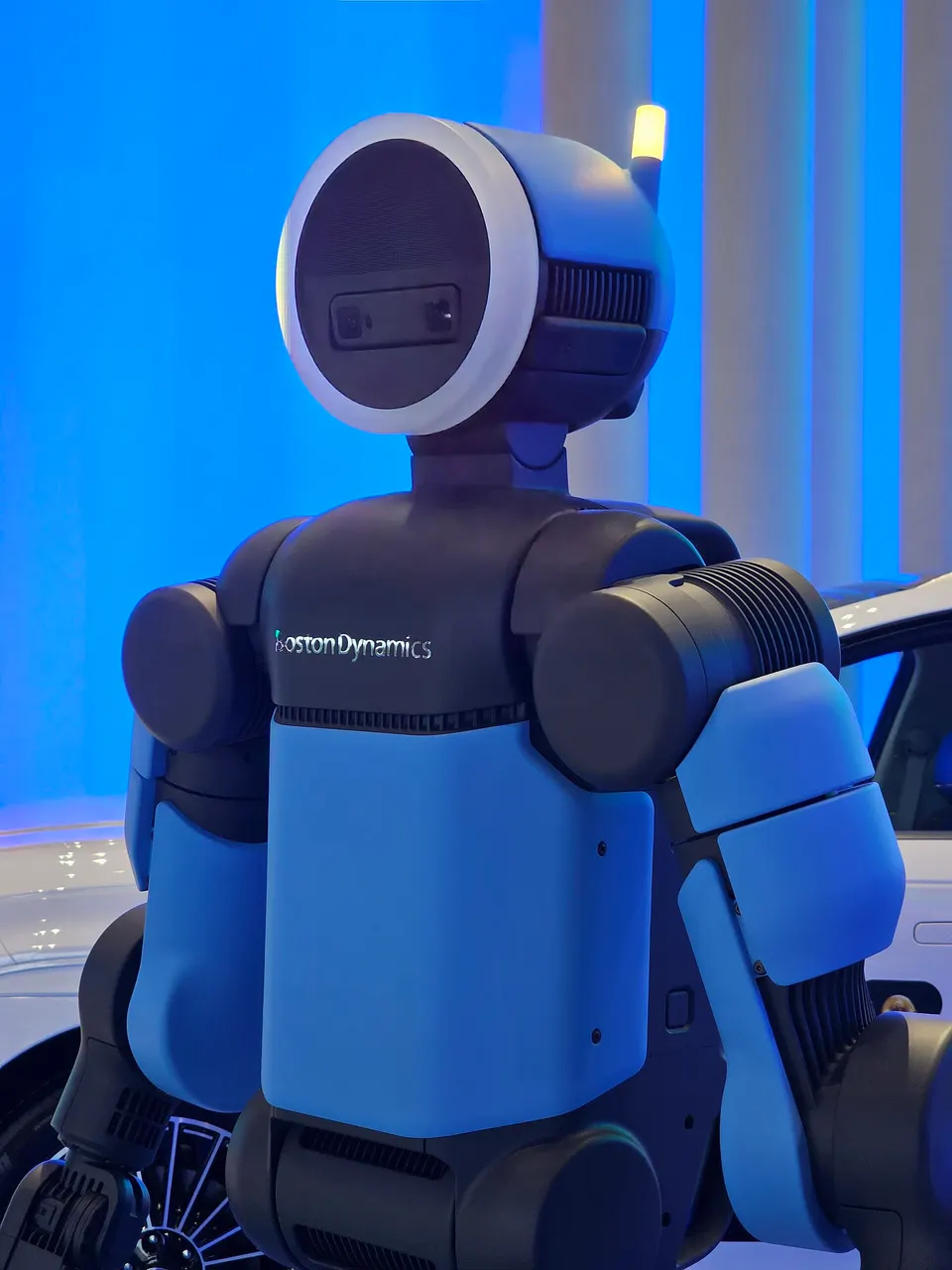 Electric Atlas up close: motors sit inside each joint, so shoulders and hips can spin further than a human's