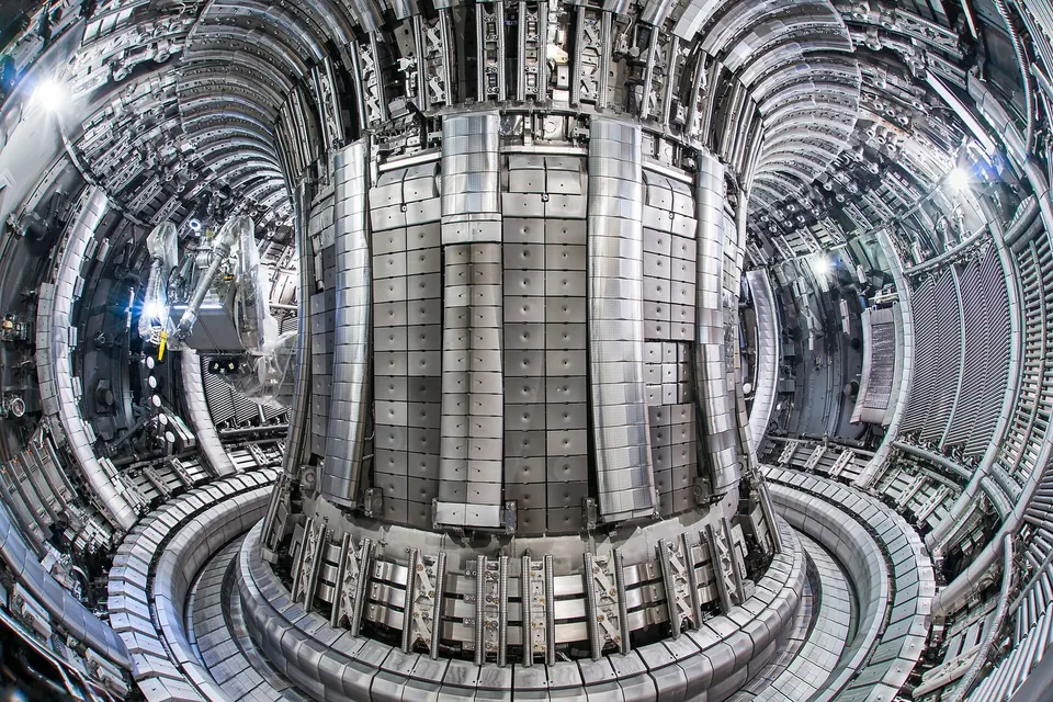 Inside JET, a UK tokamak: the same doughnut-shaped chamber ARC would scale up and wrap in molten salt
