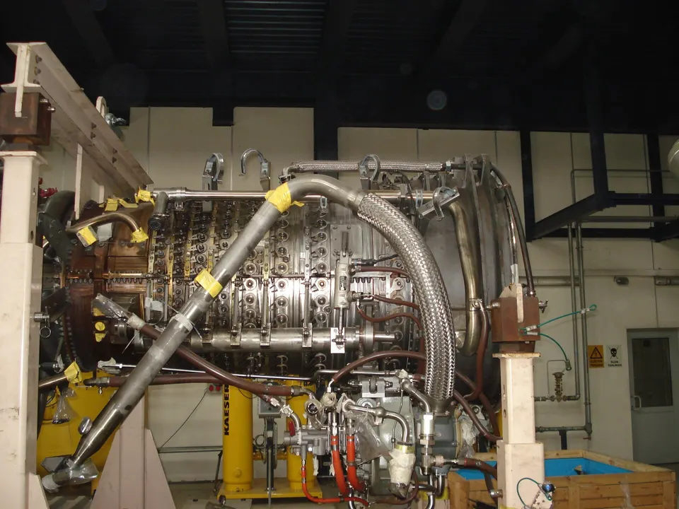 A GE LM6000 gas turbine under maintenance in Iraq, not at Abilene: on-site power there comes from jet-engine-derived turbines of this kind