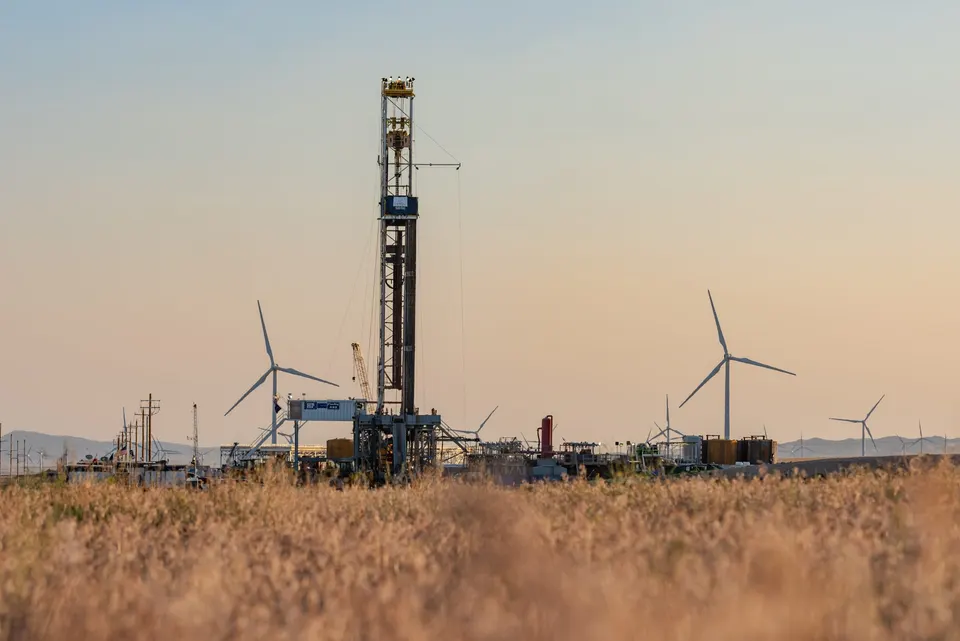 A Fervo drilling rig in Utah: the same kind of rig that drilled Project Red's pair of wells down and then sideways through hot rock