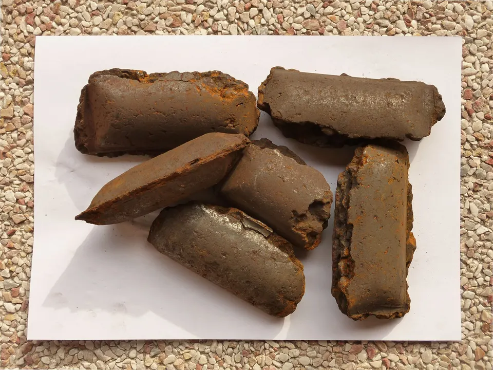 Bricks of iron starting to rust: the same iron-to-rust reaction that releases energy in Form's cells, run in reverse to recharge