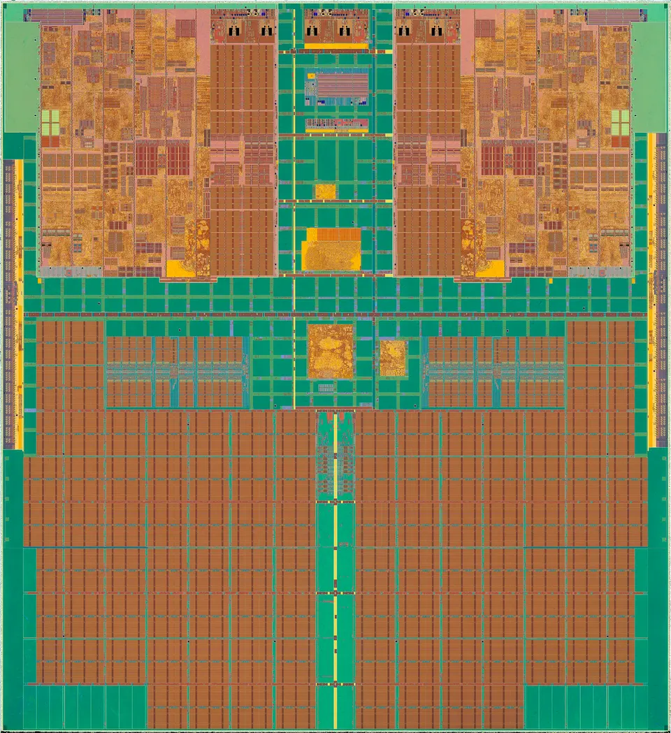 An Intel Xeon die, not Groq: the big regular blocks in the lower half are SRAM, the fast on-chip memory an LPU uses for all its data