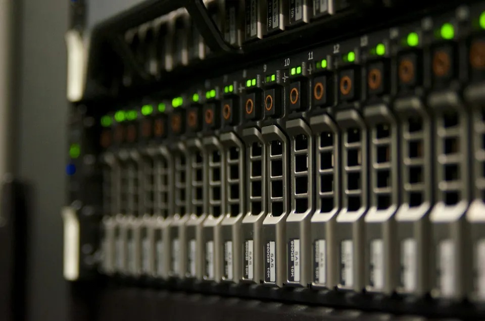 A rack of servers: Hyperliquid's validators run the order book and matching engine on machines like these, filling orders in block order