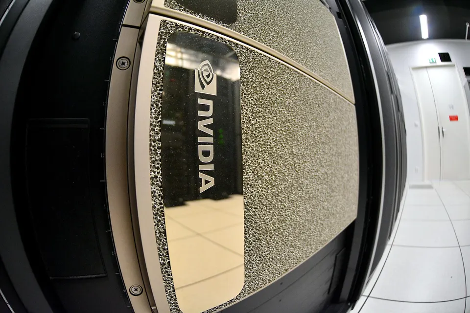An NVIDIA DGX GPU server in Ifremer's Datarmor centre in Brest, France: the same class of hardware Mistral Compute fills its halls with