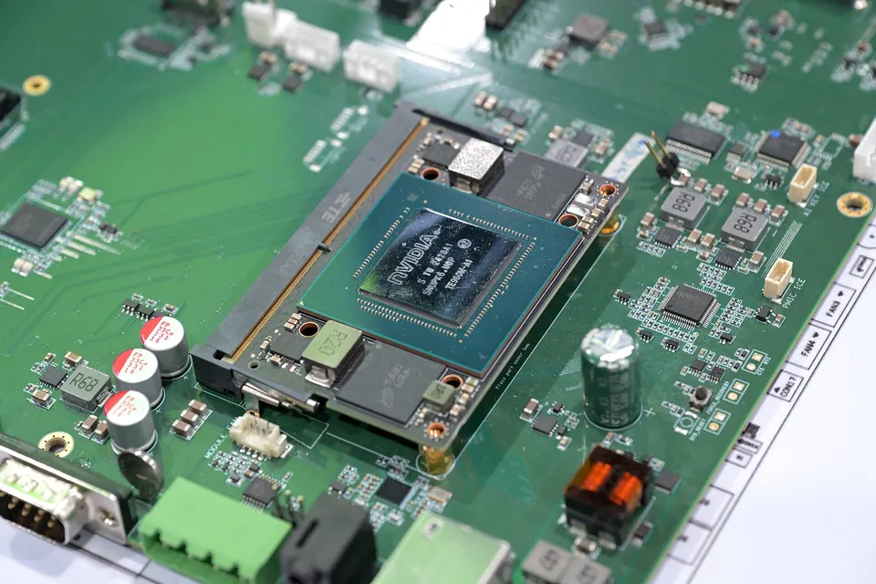 A Jetson Orin NX module on a carrier board: the smaller forerunner of Jetson Thor, the robot-mounted computer GR00T models run on
