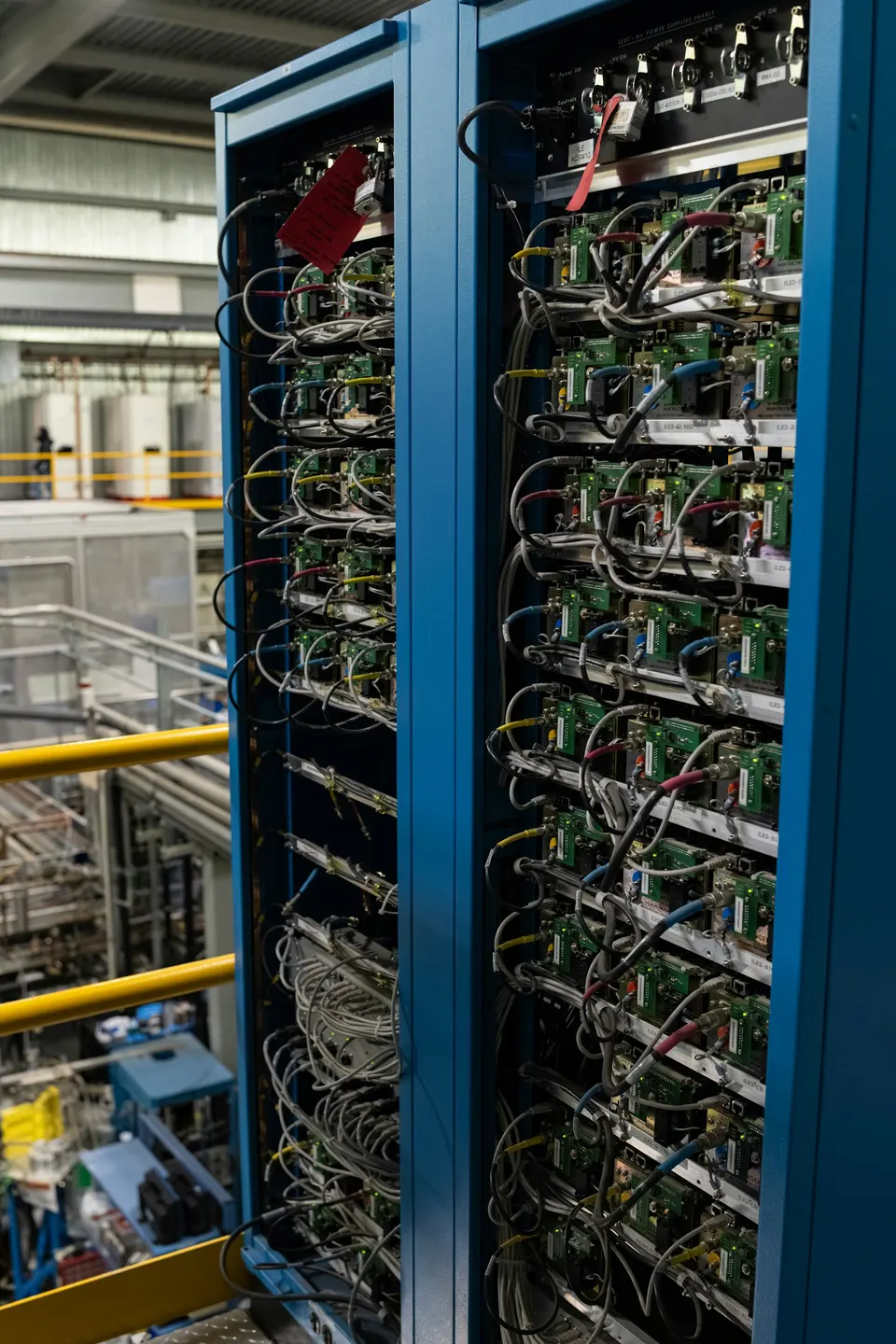 Server racks: Polymarket's operator matches signed orders off-chain on servers like these, and trades then settle on Polygon